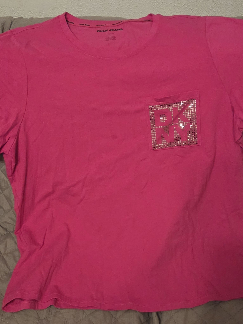 DKNY Jeans Girls' Pink Sequin Pocket Tee